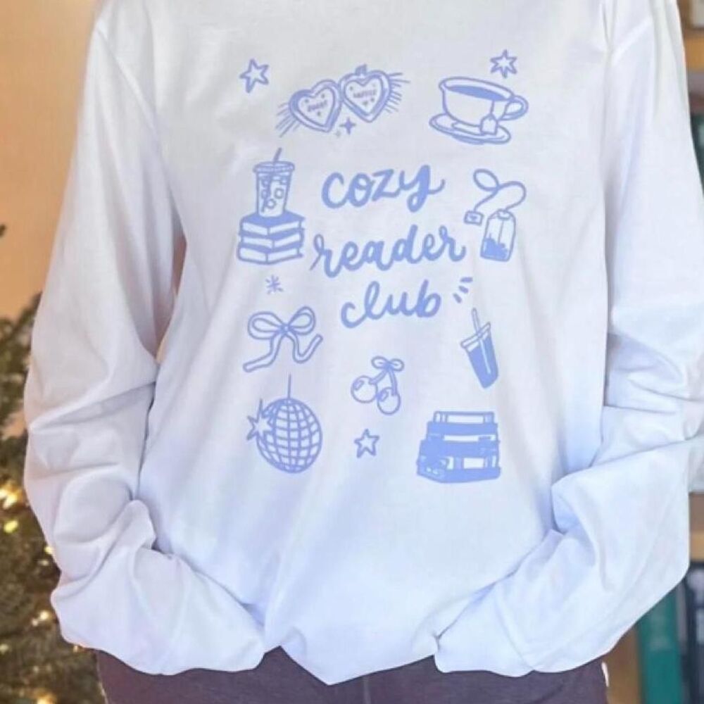 Women's White and Blue Bookish Shirt & 3 Books (Read Description)